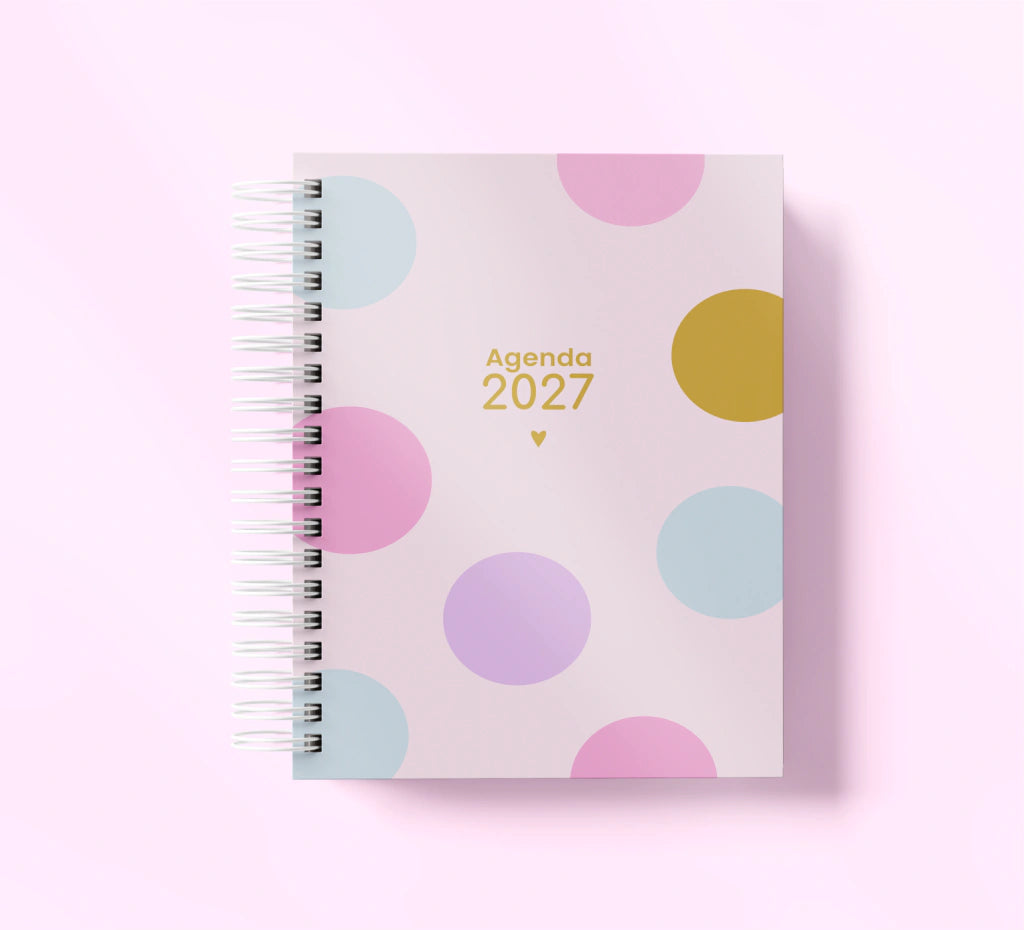 Agenda Con Fecha 2027 Completa | Diseño Lunares Pastel