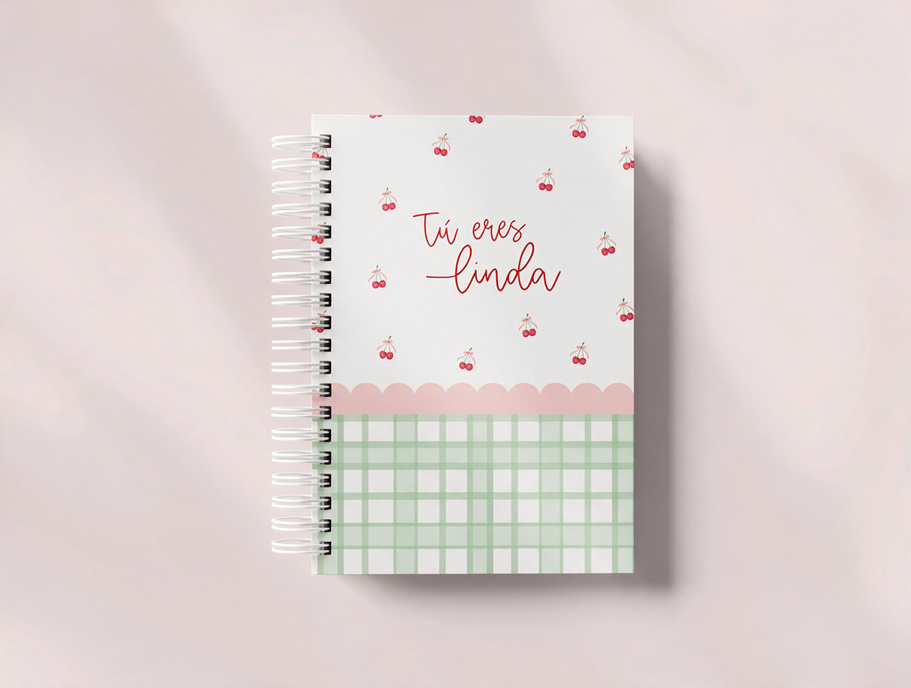 Agenda Sin Fecha Completa | Diseño Cerezas y Vichy Verde