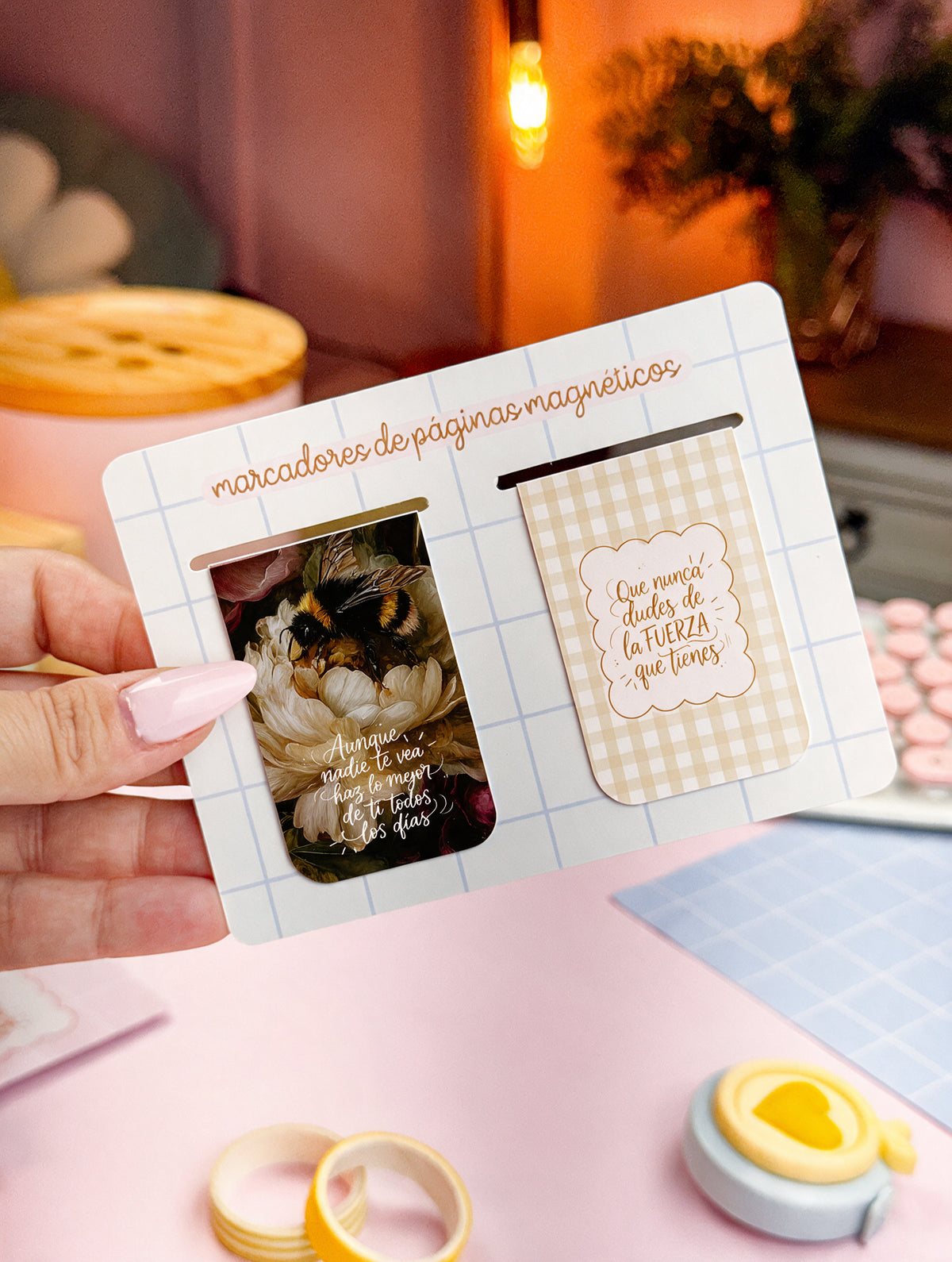Marcapáginas Magnéticos Vichy y Abeja Vintage | Pack de 2