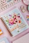 Planificador mensual y semanal con anillas y portada de acuarela con un ramo de flores y la frase "Que las cosas buenas se multipliquen"